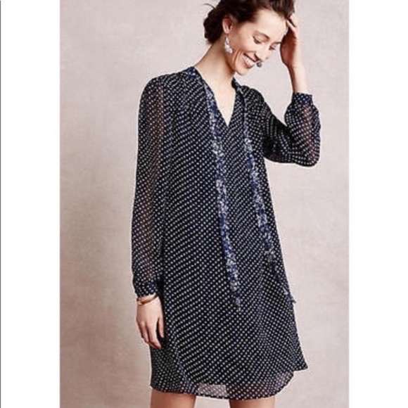 🔵HOST PICK!⚪️ Navy and White Polkadot Swing Dress with a Bow - Picture 3 of 8